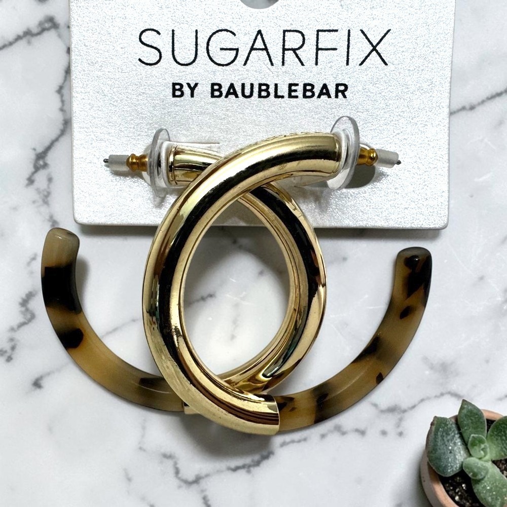 New Sugarfix by BaubleBar Gold & Tortoiseshell Hoop Earrings Nickel Free Jewelry
